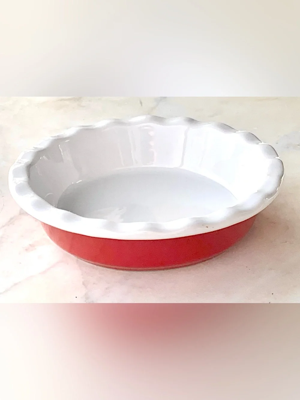 Anchor Hocking Red and White Scalloped Ceramic Pie Plate MINI 6 IN SINGLE SERVE